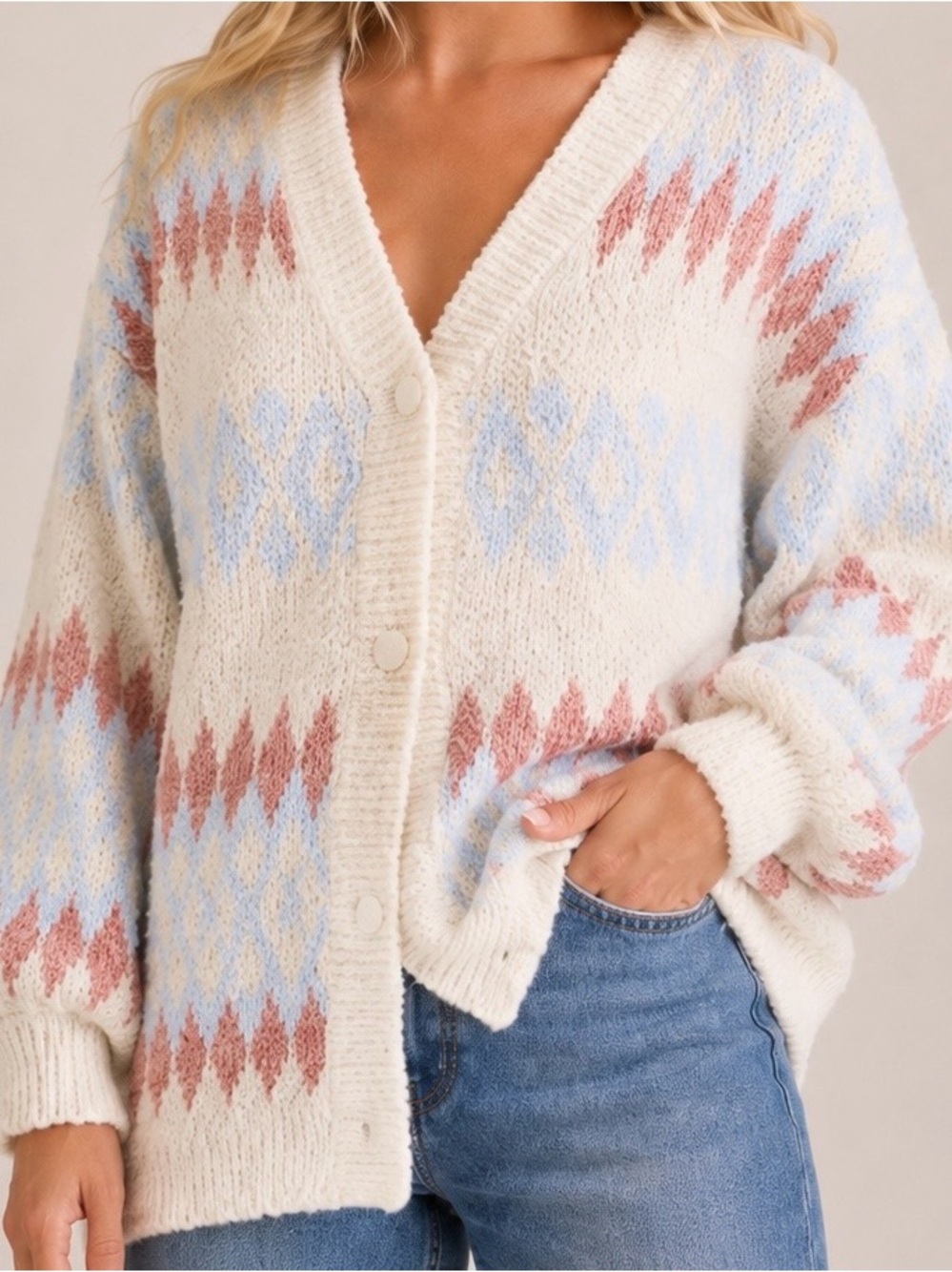 NEW Altar’d State Ivory & Blue Knit Cardigan Sweater Size Small NWT